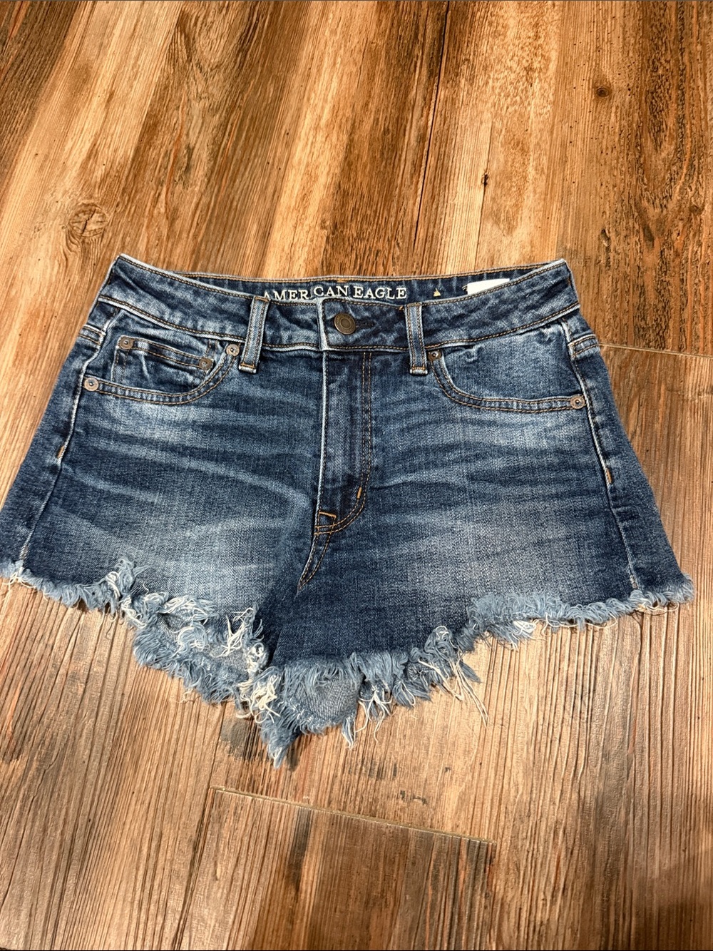 American Eagle Outfitters Blue Frayed Hem Denim Shorties